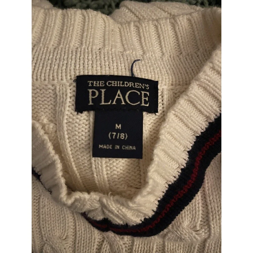 The Children’s Place V-neck Cable Knit Cricket Sweater Size M 7/8